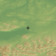 Shaded relief of the 48 km around Tolhuin, drawn from the GMTED2010 grid