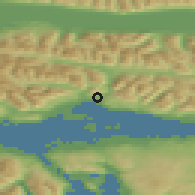 Shaded relief of the 48 km around Ushuaia, drawn from the GMTED2010 grid