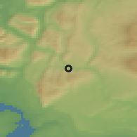 Shaded relief of the 49 km around Yacimientos Río Turbio, drawn from the GMTED2010 grid